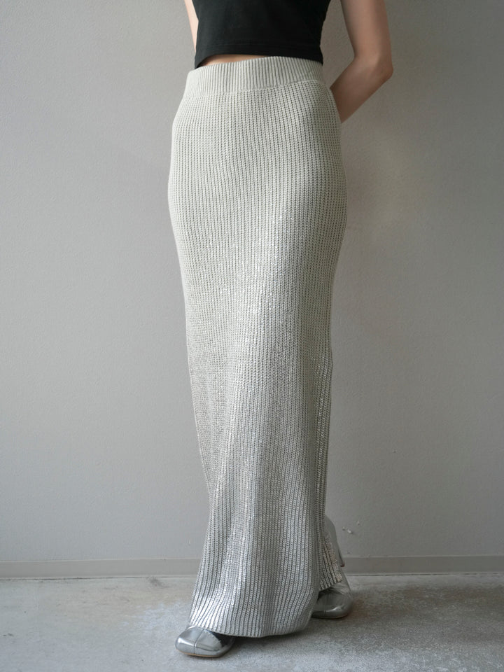 [予約]箔プリントニットタイトスカート/lightgray