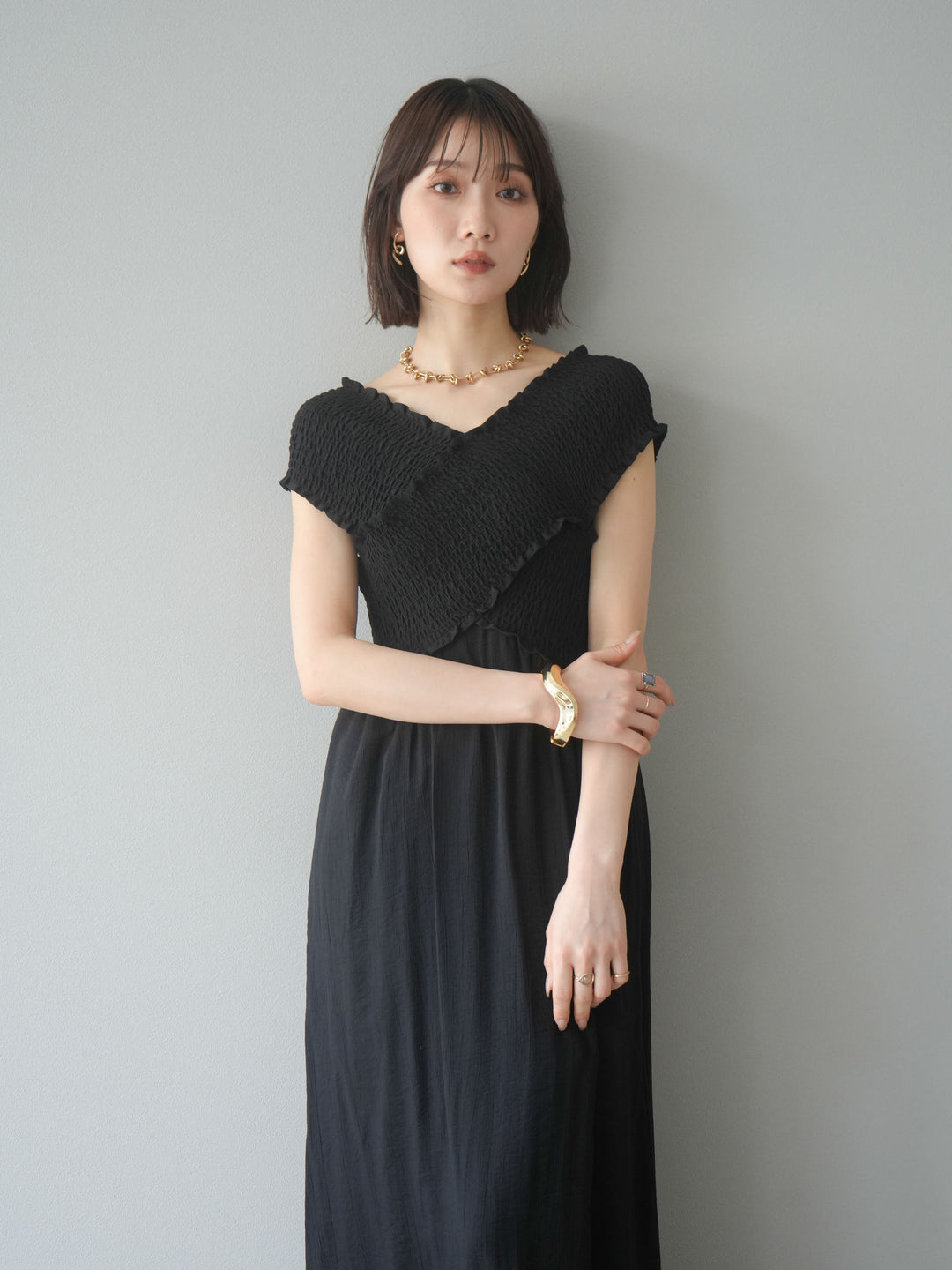 [SET]シャーリングクロスワンピース+シャーリングクロスワンピース(2set)