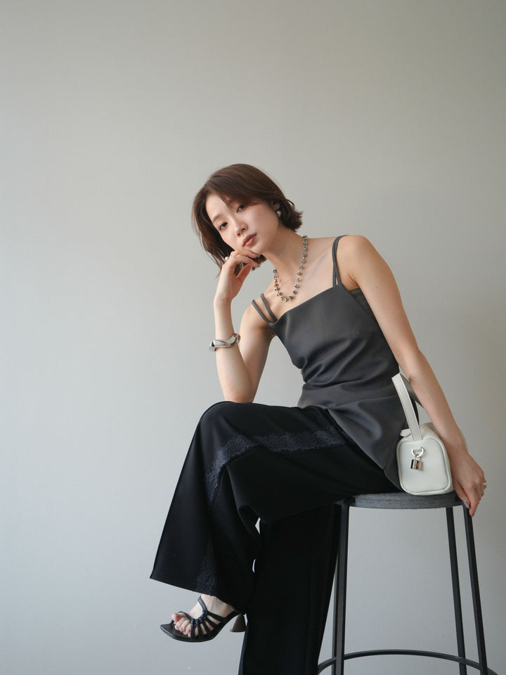 [SET]バックリボンバルーンチュニックキャミ+サイドレースポンチワイドパンツ(2set)