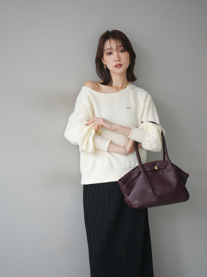 [予約]プレート付裏起毛ワンショルプルオーバー/ivory