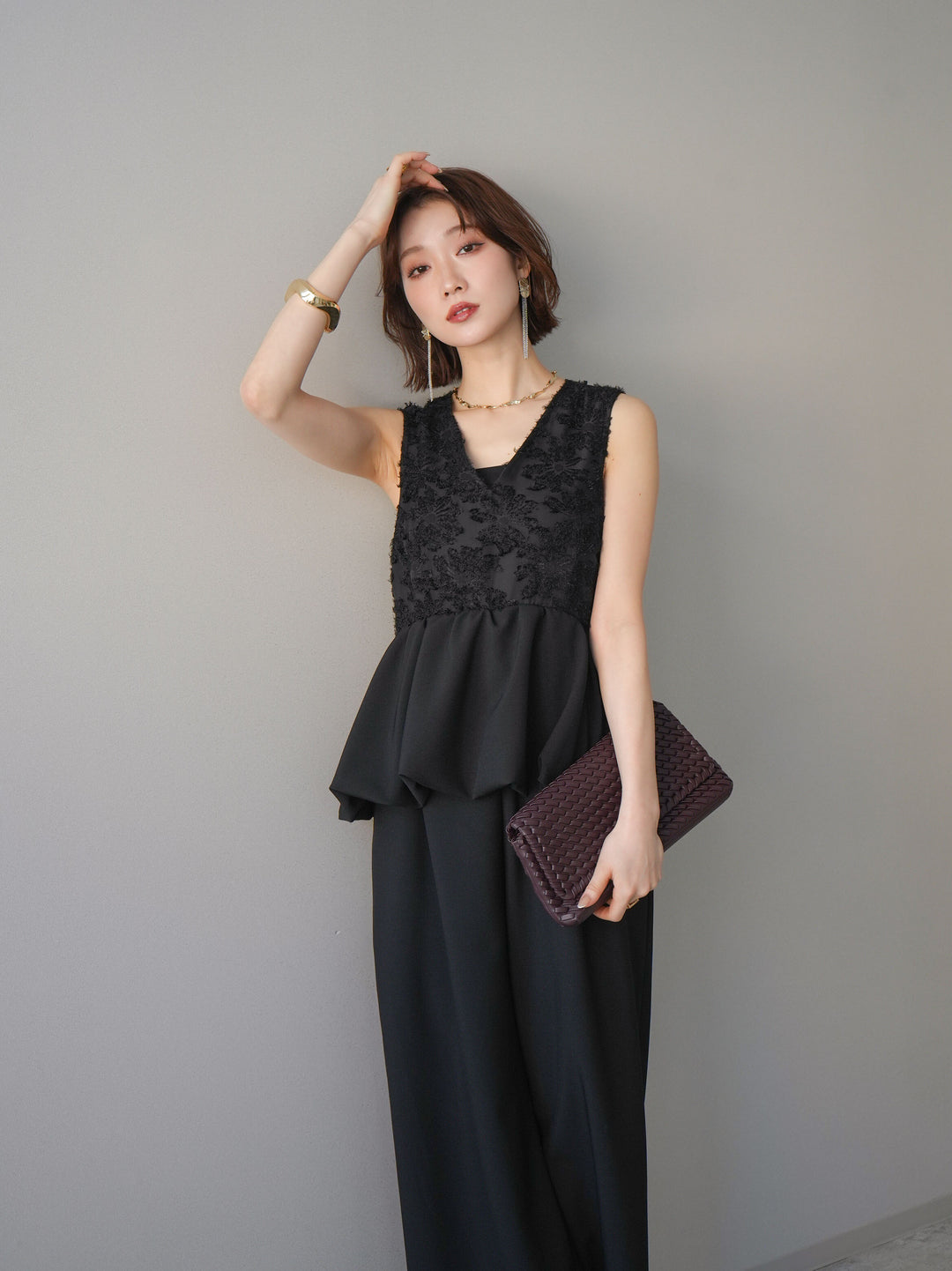 [SET]ジャガードレースぺプラムドッキングサロペット+選べるアクセセット(2set)