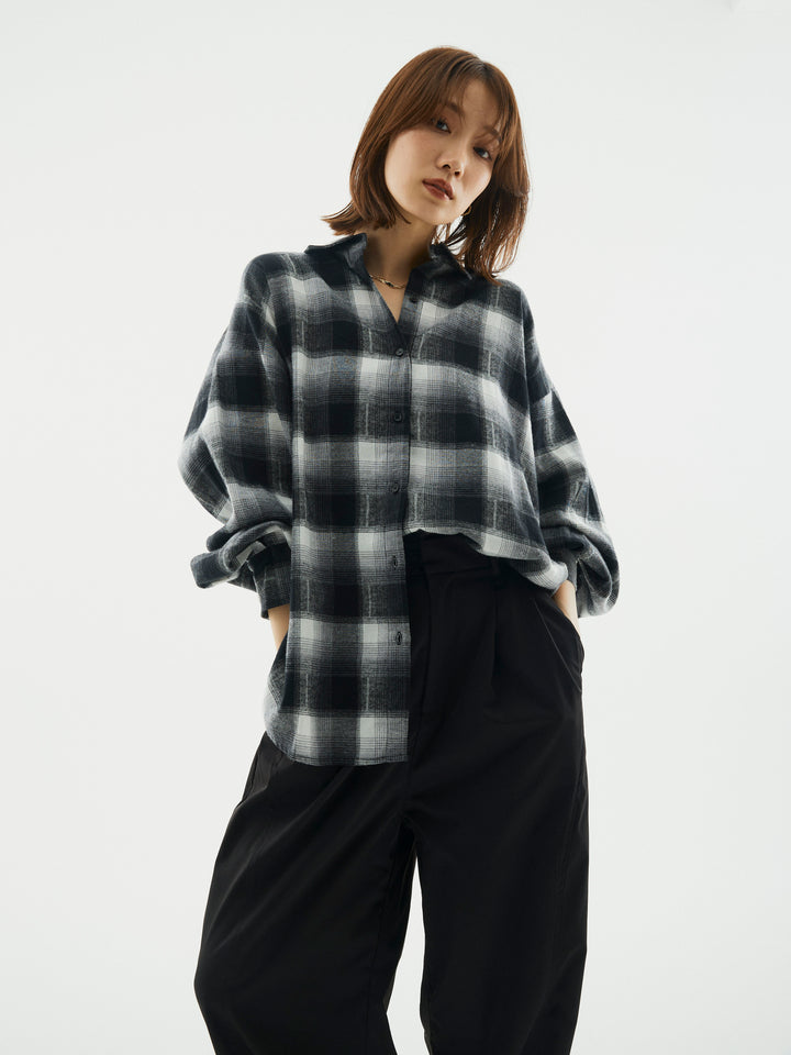 【Allure】[SET]オンブレチェックオーバーシャツ+タフタワイドカーブパンツ(2set)