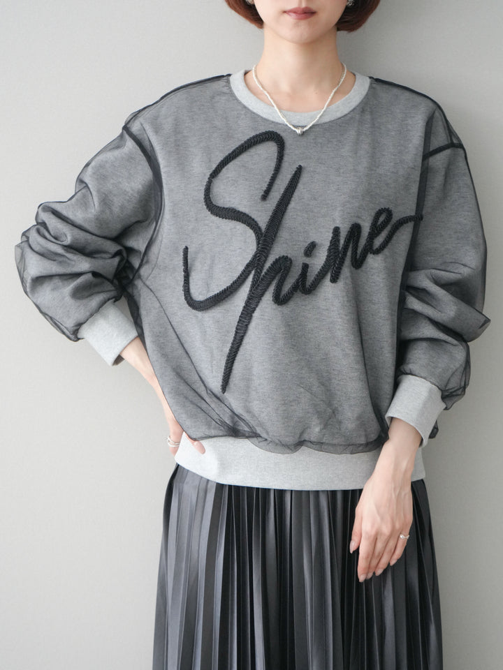 [SET]チュールレイヤードロゴスエットプルオーバー+サテンプリーツマキシスカート(2set)