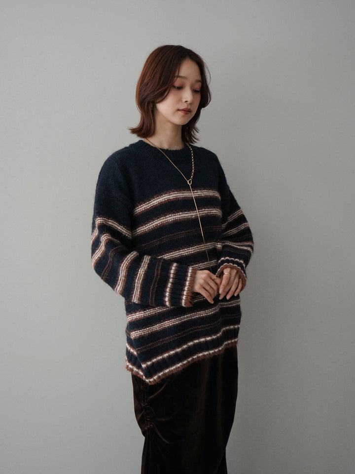 [SET]ステッチボーダーニットプルオーバー+選べるアクセセット(2set)