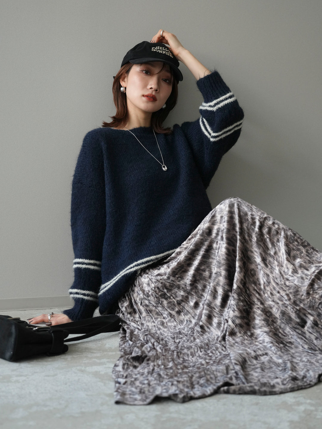 [予約]クルーネックラインボーダーニットプルオーバー/navy