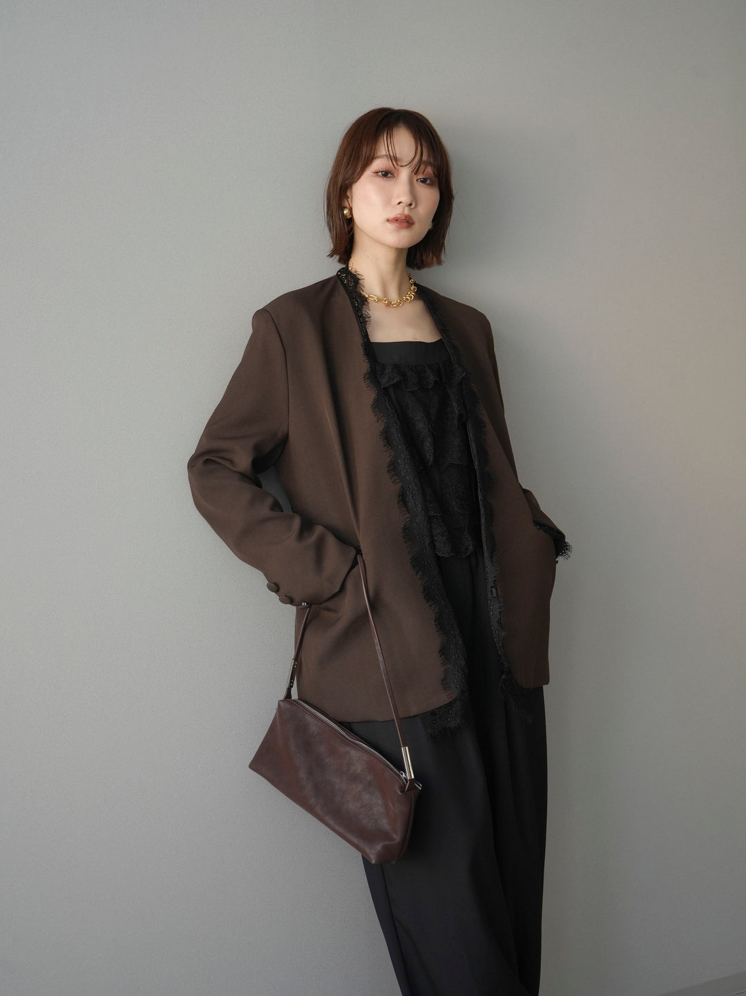 [SET]ノーカラーレースジャケット+ノーカラーレースジャケット(2set)