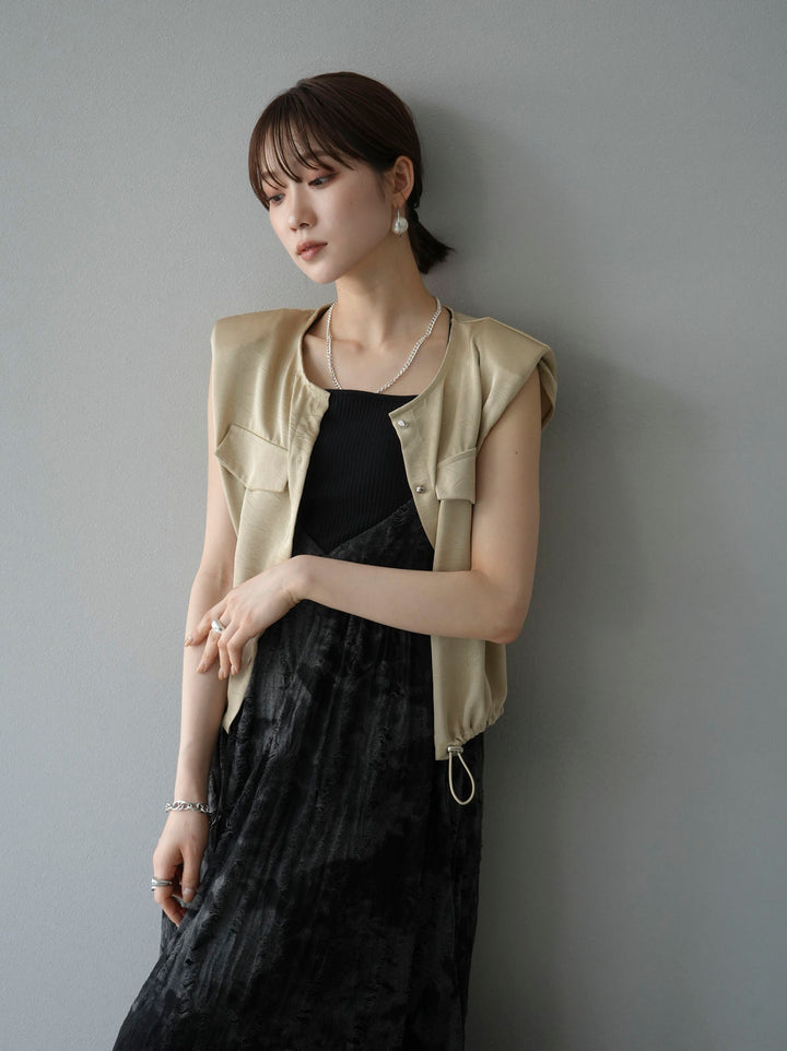 [Pre-order] Satin Drawstring Sleeveless Blouse/Beige