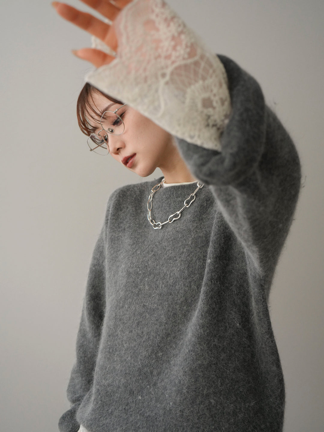 [SET]アンゴラタッチクルーネックニットプルオーバー+テープベルトタックバギーパンツ(2set)