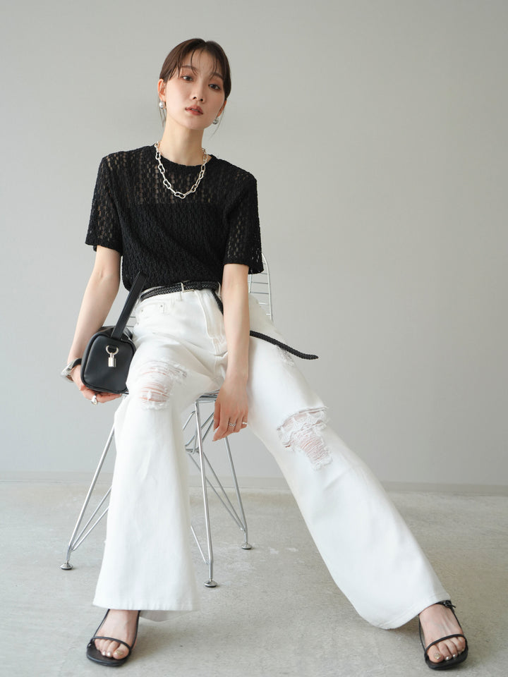 【預購】剪裁蕾絲T卹/黑色