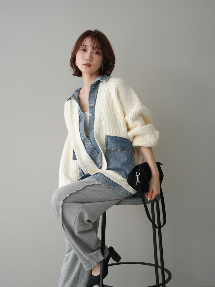 [予約]デニムドッキングオーバーニットジャケット/offwhite