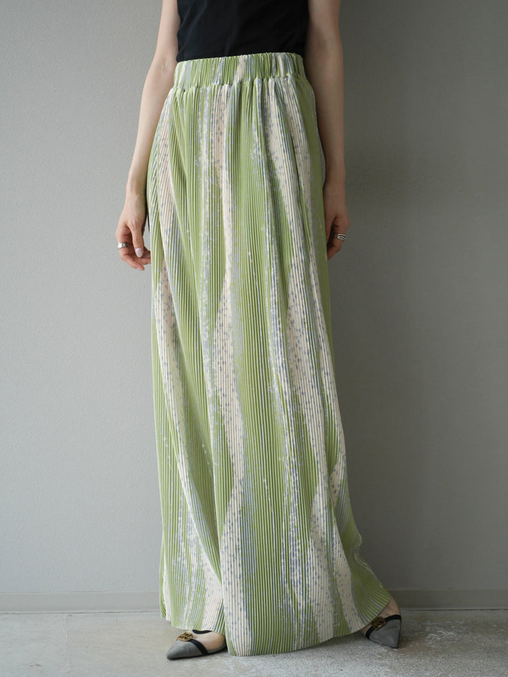 [予約]ニュアンスプリーツワイドパンツ/ライトグリーン