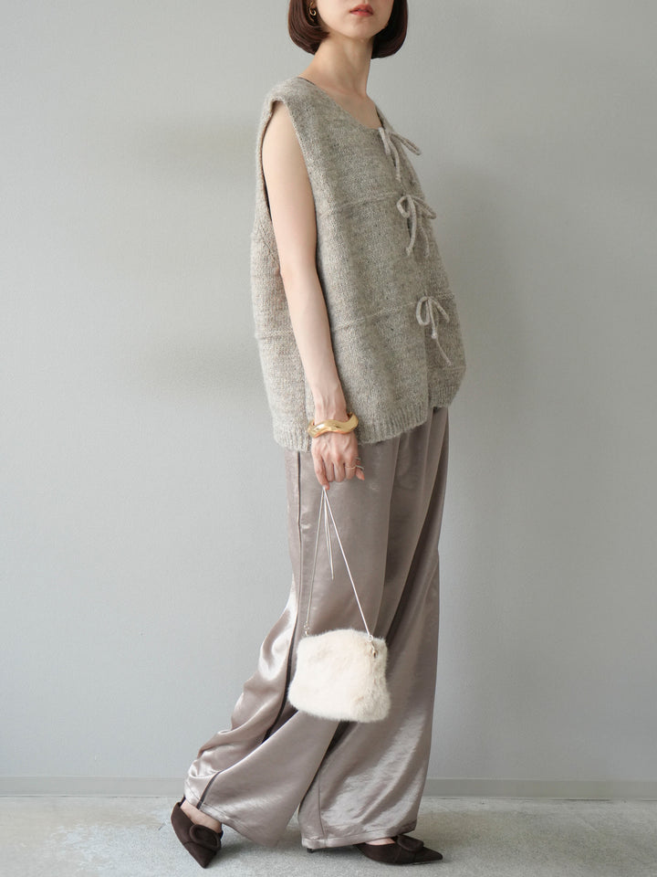 [予約]サテンラインワイドパンツ/グレージュ