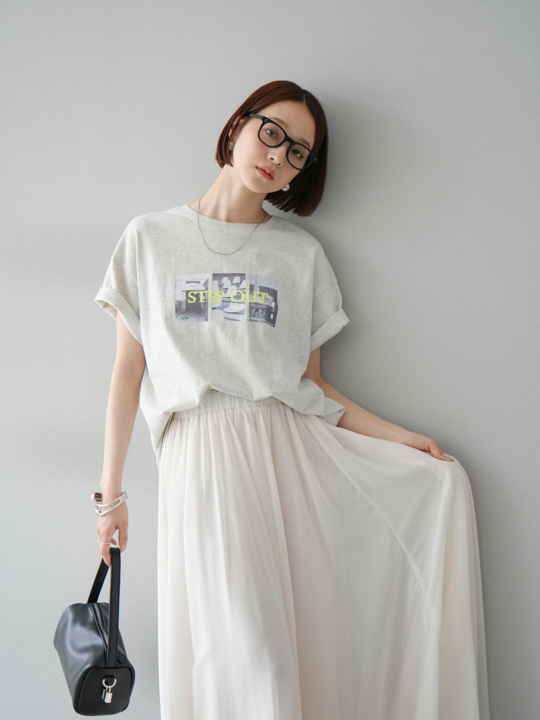[SET]ネオンロゴコラージュフォトプリントオーバーTシャツ+シフォンフレアスカート(2set)