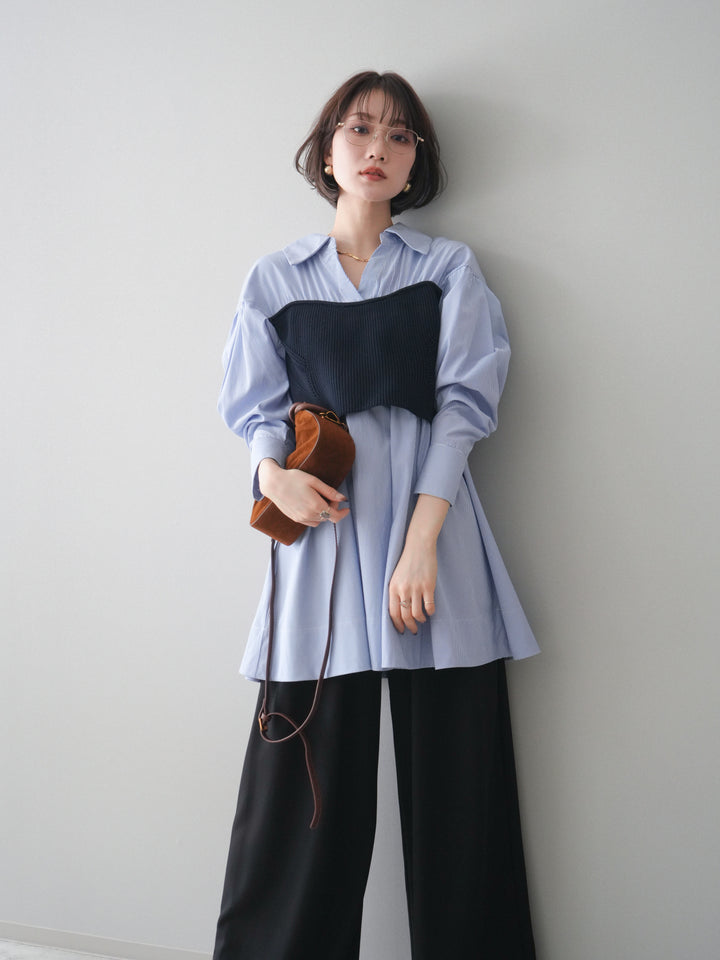 [予約]ニットビスチェドッキングフレアシャツチュニック/stripe