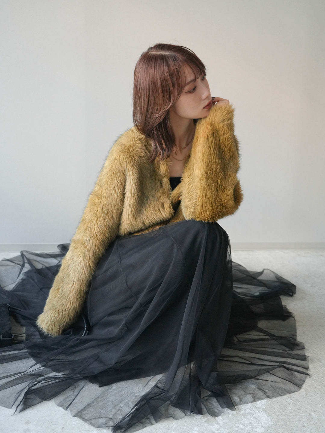 [予約]ミックスシャギーショートニットカーディガン/green