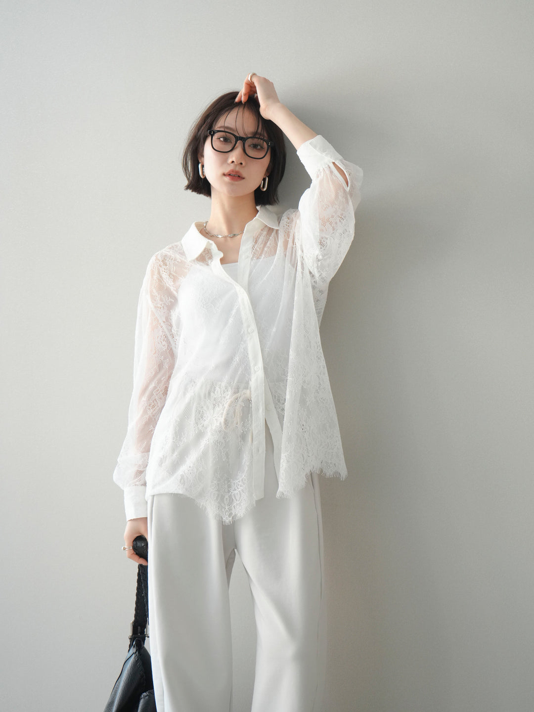 [SET]総レースボリュームスリーブシャツ+選べるアクセセット(2set)