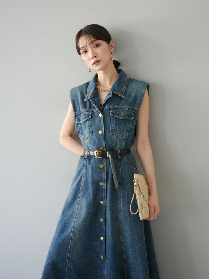 【預購】束帶牛仔襯衫裙/藍色