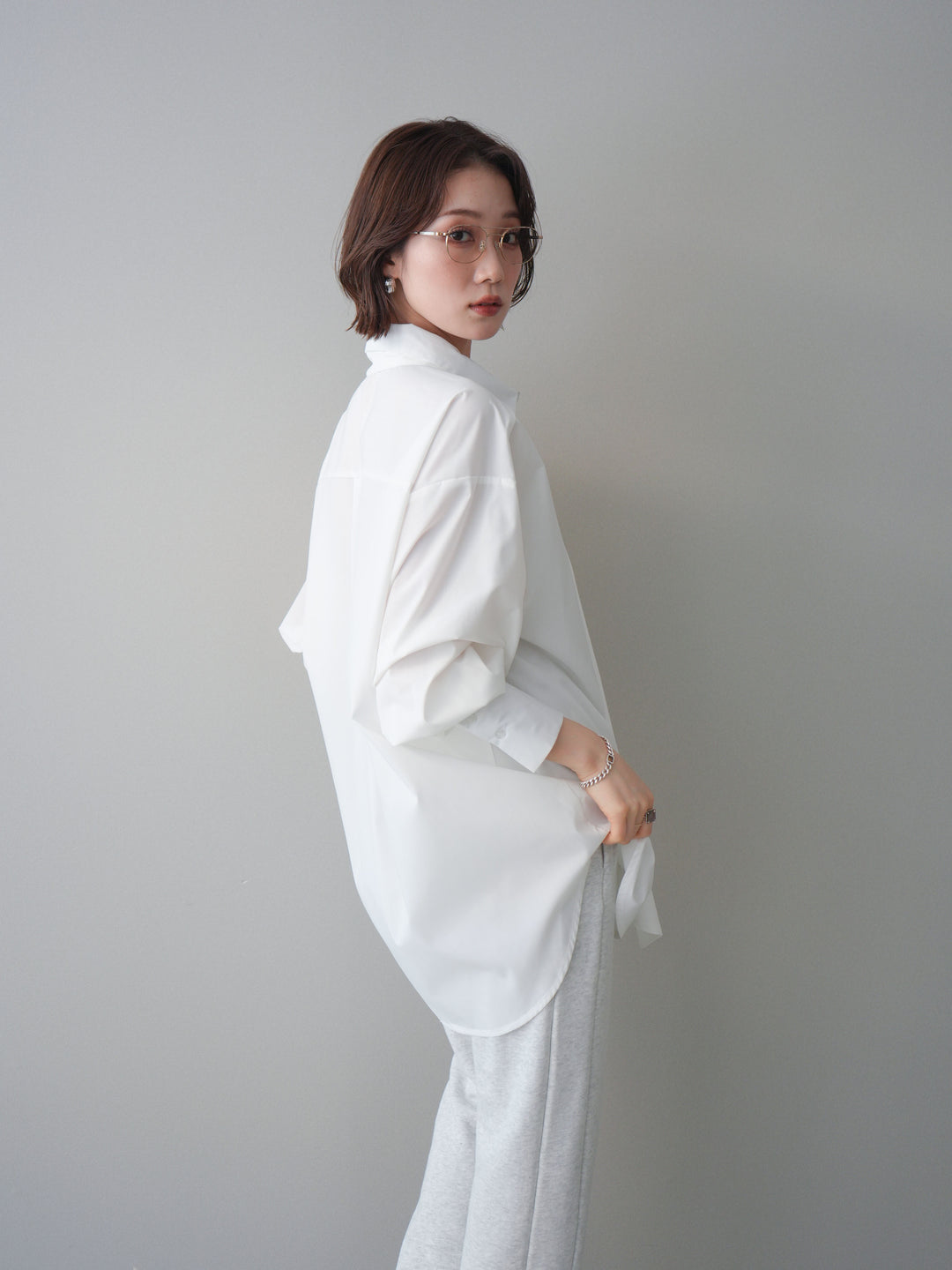 [予約]ボウタイ付オーバーシャツ/white