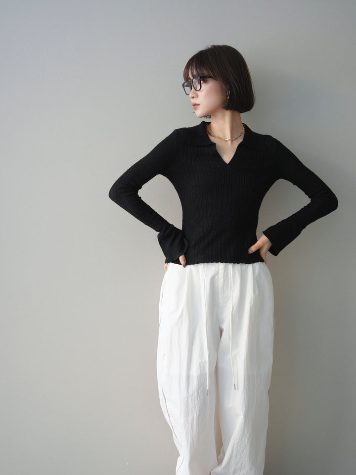 [予約]シアーリブスキッパーニットトップス/black