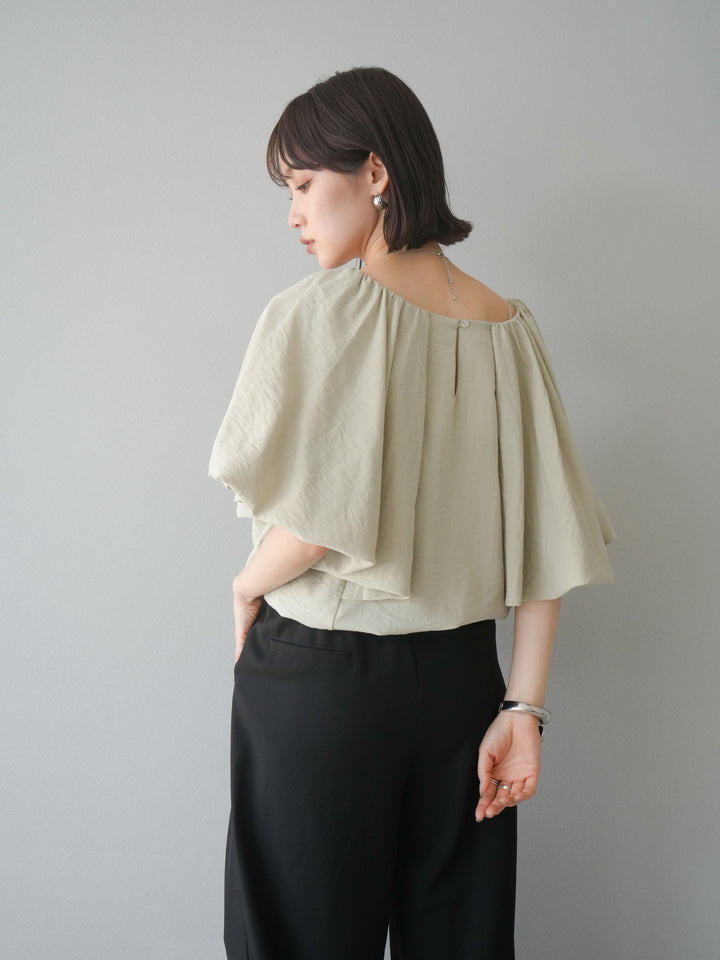 [SET] 燈籠袖褶襉設計上衣 + 拉鍊褶襉寬褲 (2 套)