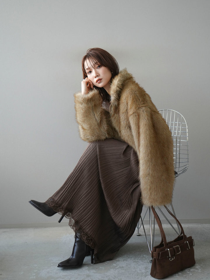 [予約]フェイクファーショートZIPジャケット/mix