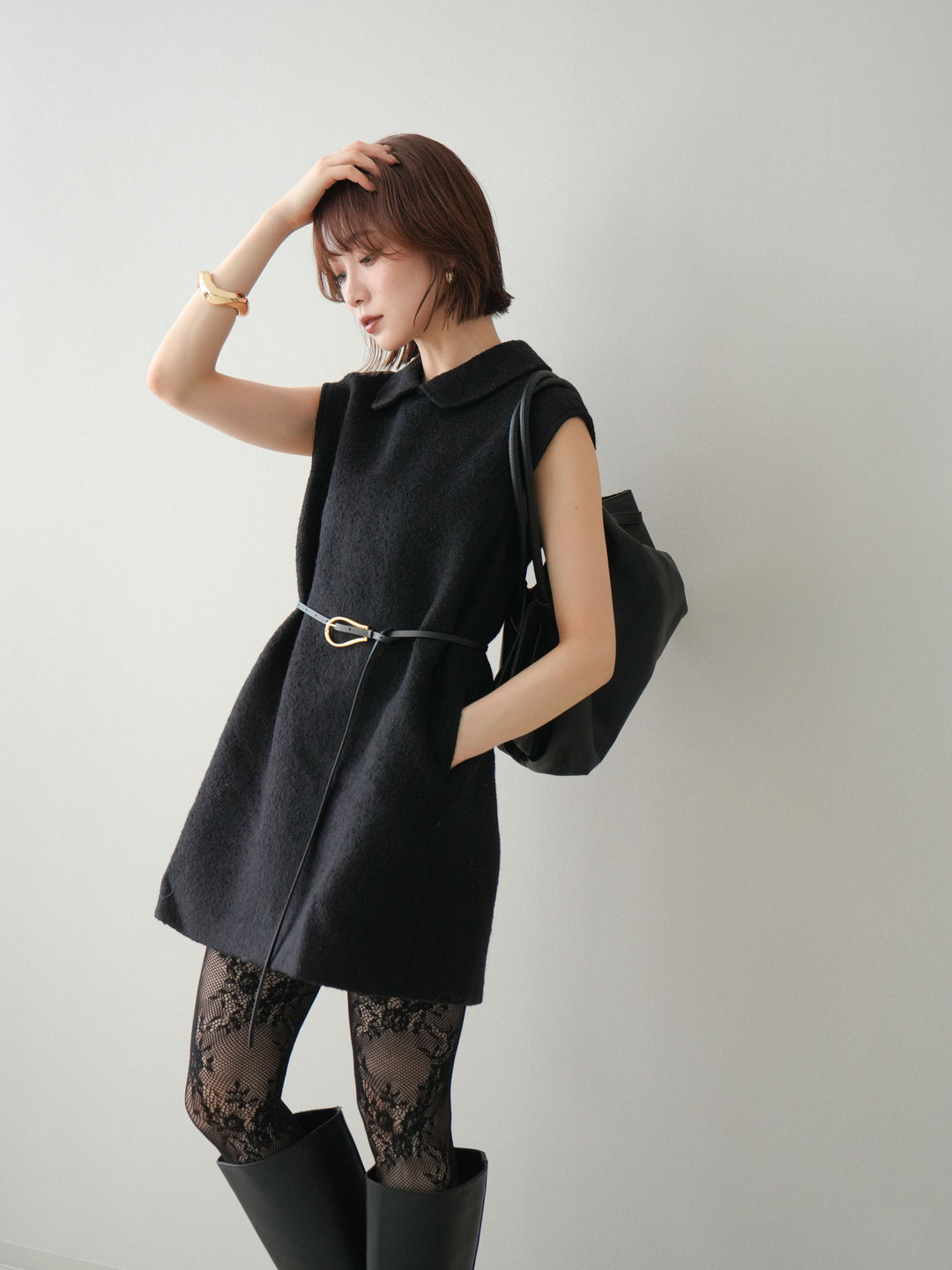 [SET]襟付きブークレミニワンピース+襟付きブークレミニワンピース(2set)