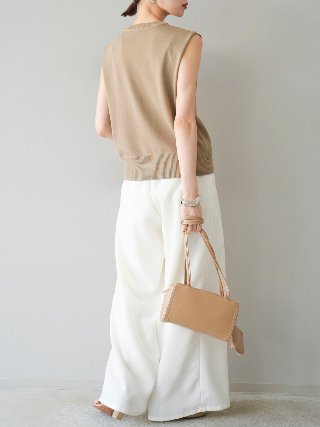 [予約]リネンライクイージーワイドパンツ/アイボリー