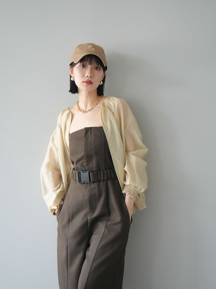 [SET]タックデザインシアーブルゾン+ヘザーツイルベルト付ベアサロペット(2set)