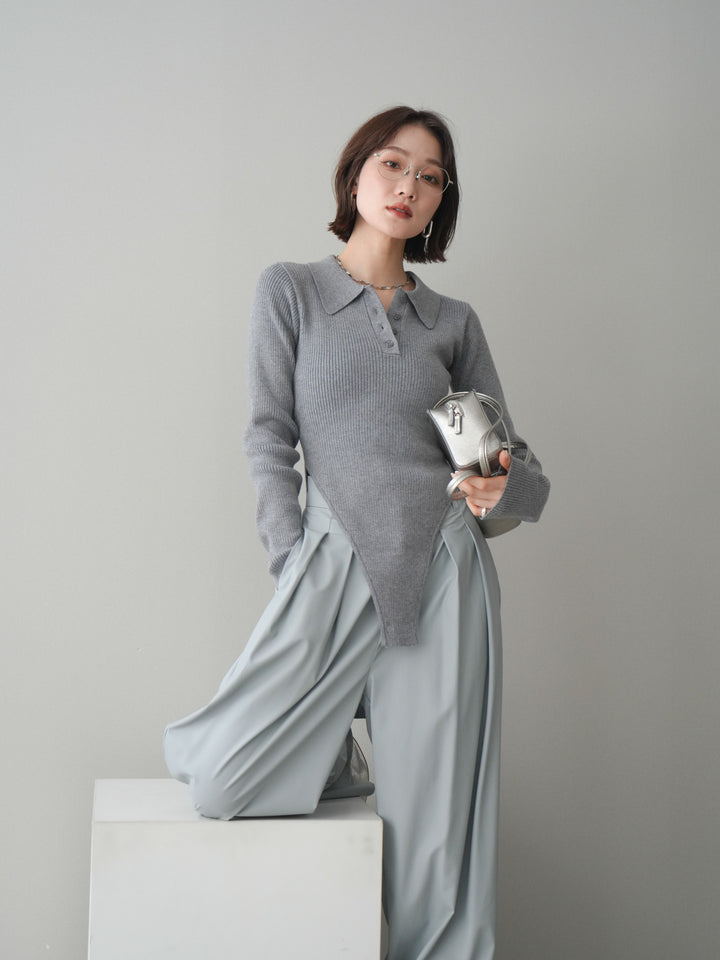 [予約]リブポロニットボディスーツ/mokugray