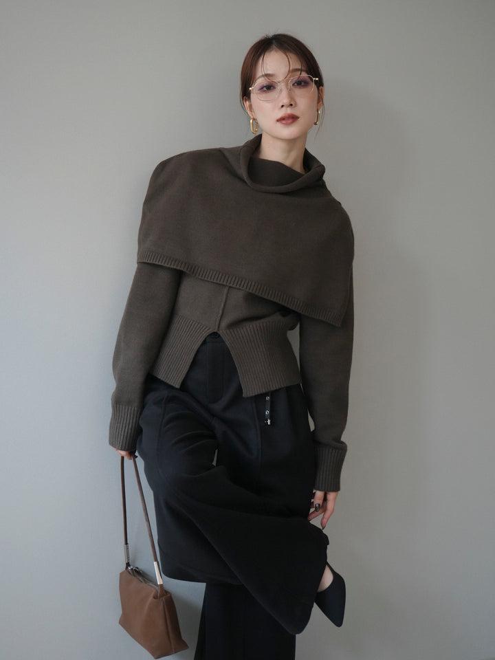 [予約]フロントスリットネックアンサンブルニット/khaki