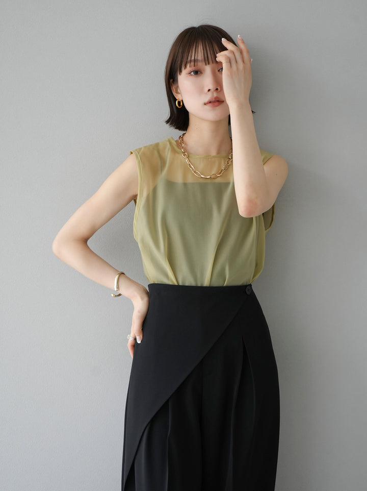 [SET] Organza sleeveless top + wrap wide pants (2set)