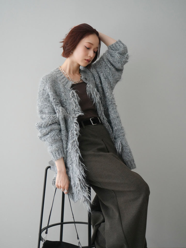[予約]ミックスヤーンフリンジデザインニットジャケット/gray