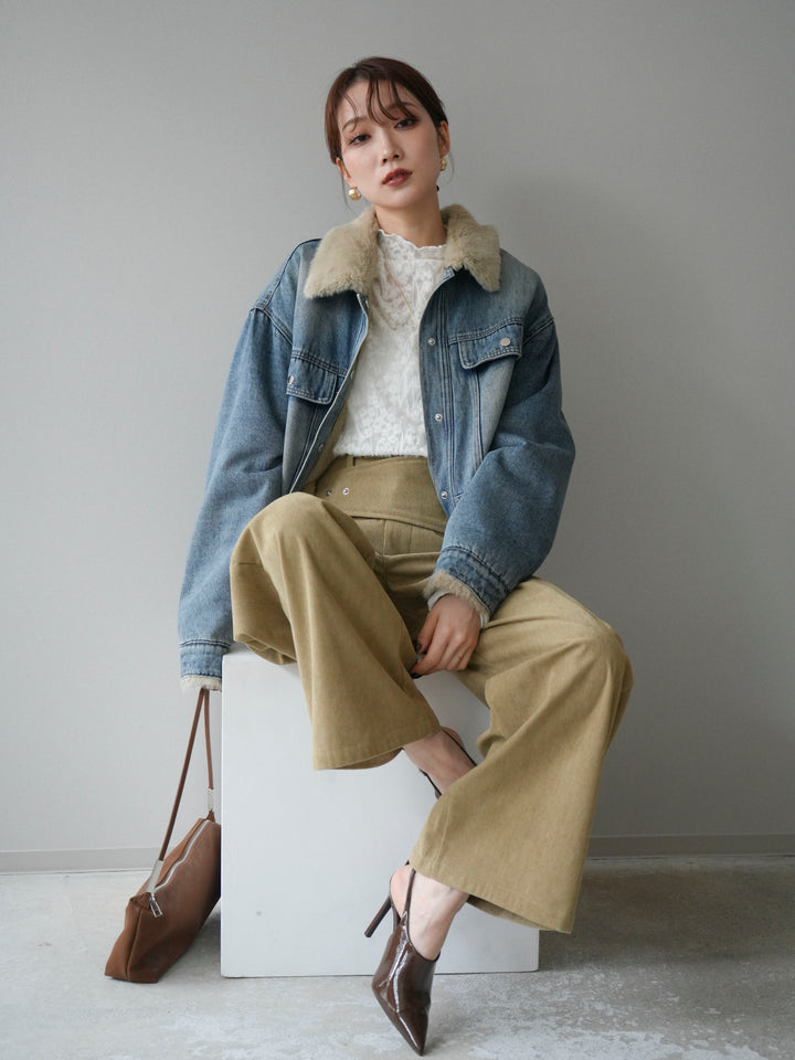 [予約]デニム×ファーステンカラーショートジャケット/lightblue