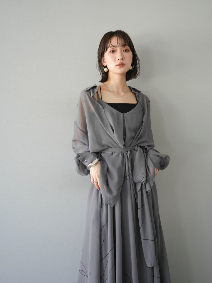 [SET]ペンタッチシフォンキャミワンピース+ペンタッチシフォンシャツ(2set)