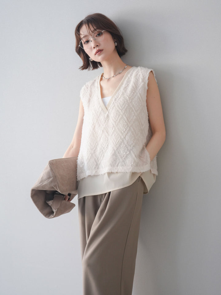 [SET]フリンジレイヤードVネックノースリーブ+フリンジレイヤードVネックノースリーブ(2set)