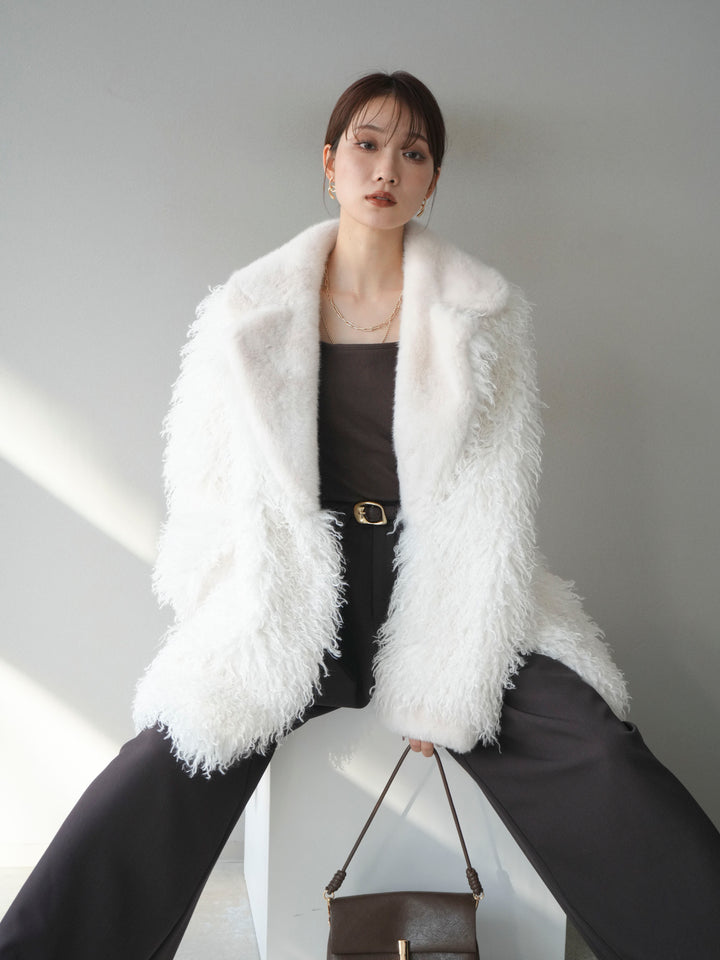 [予約]異素材ファー×ムートンコート/ivory