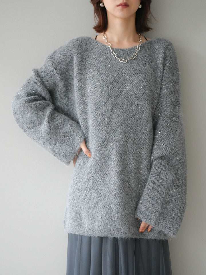 [予約]スパンコールミニシャギーニットチュニック/gray