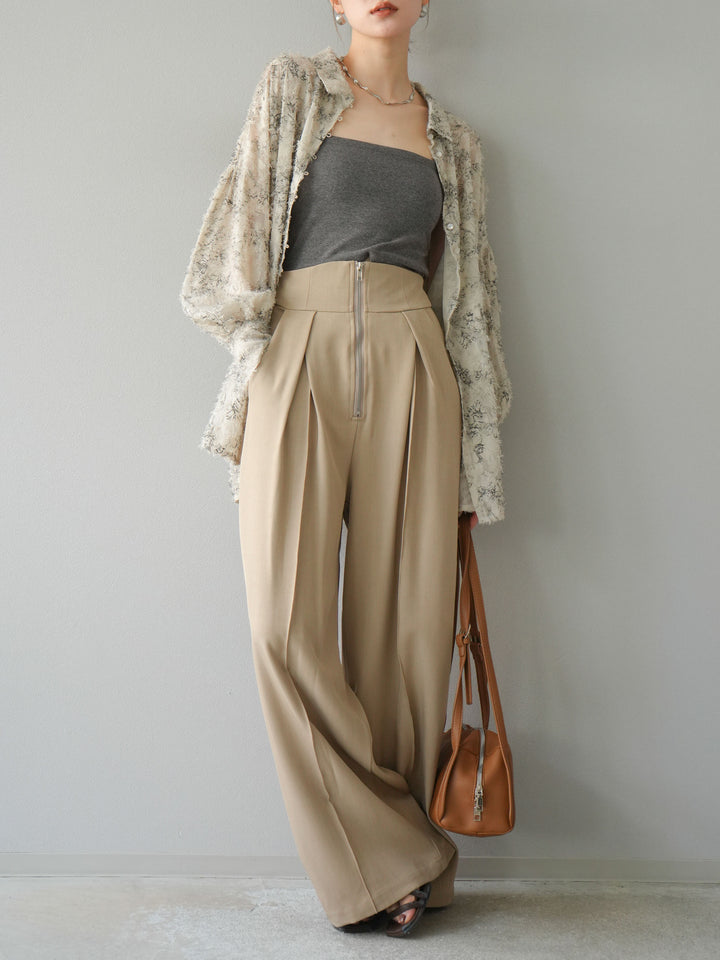 [予約]ニュアンスフリンジジャガードボリュームスリーブブラウス/ベージュ