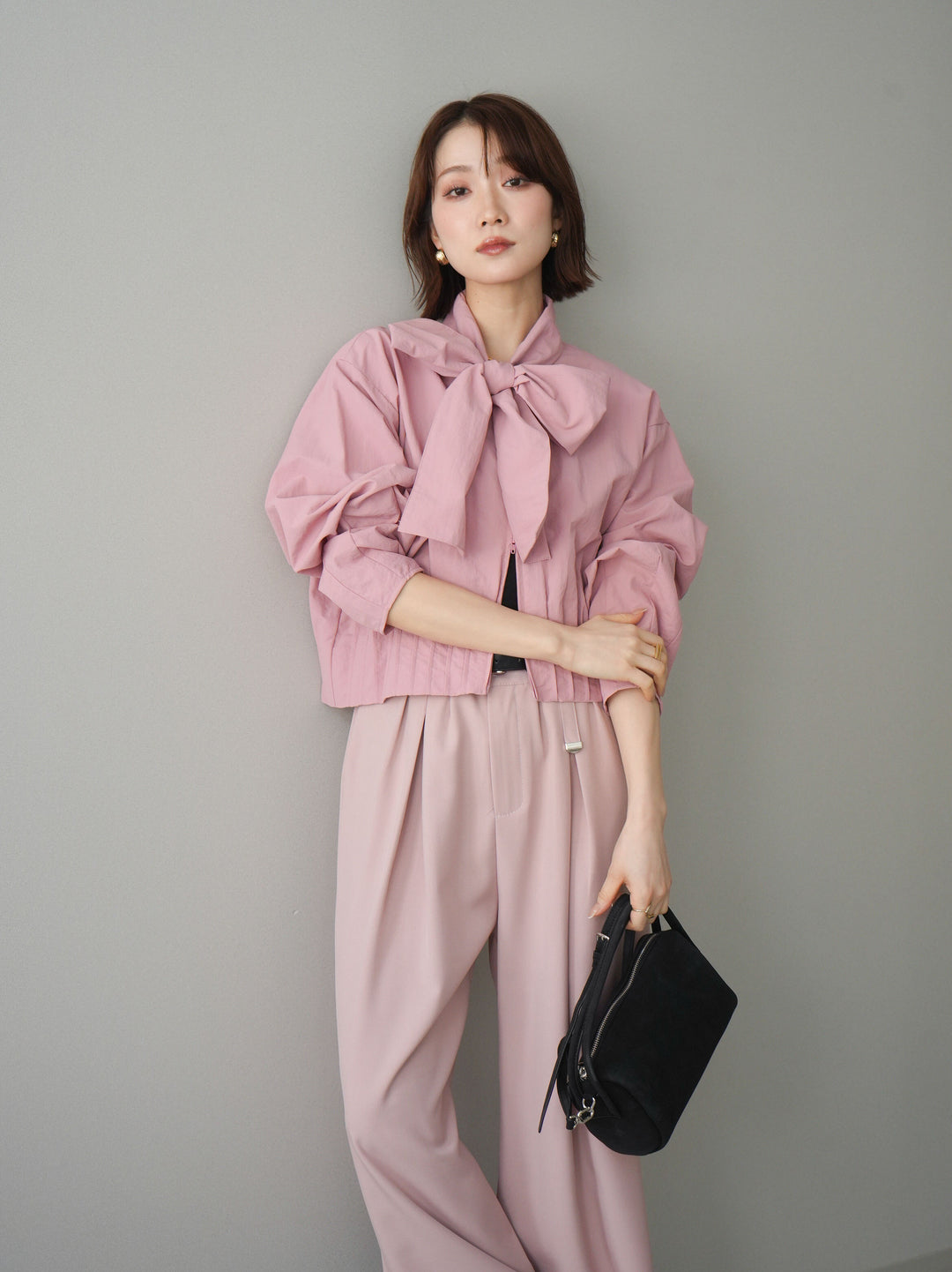 [SET]ボウタイ裾プリーツライトジャケット+選べるアクセセット(2set)