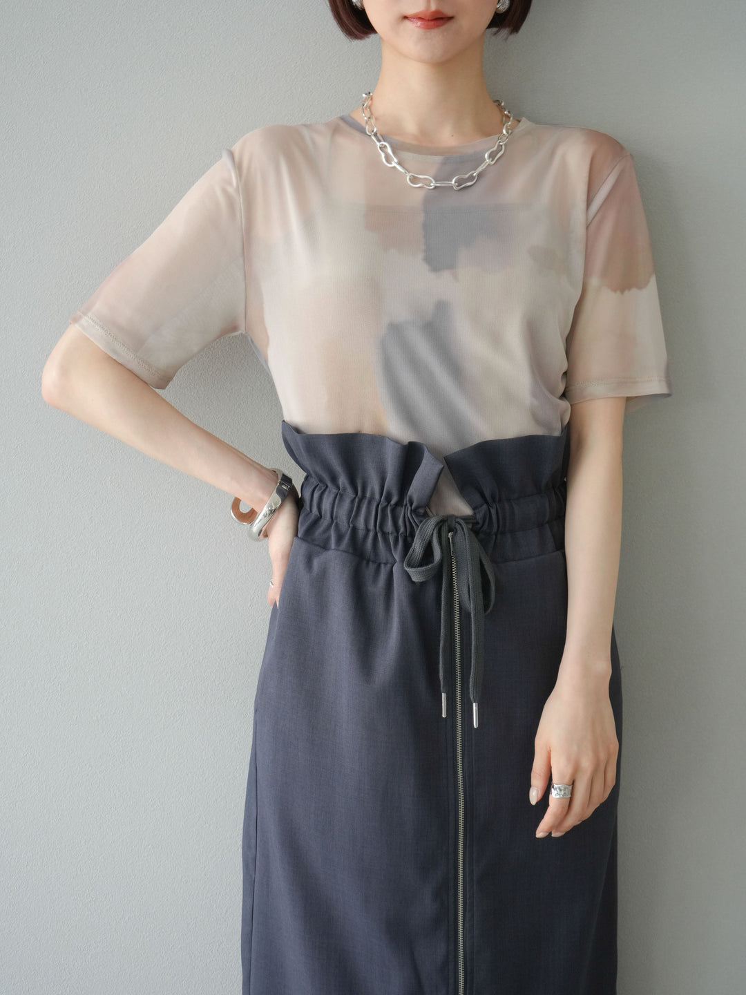 [套裝] 水彩藝術透視T卹 + Heather Ester 褶皺拉鍊裙 (2套)