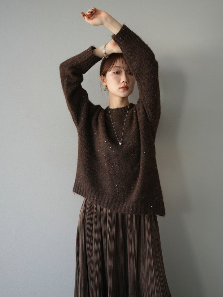 [予約]スパンコールニットプルオーバー/ブラウン