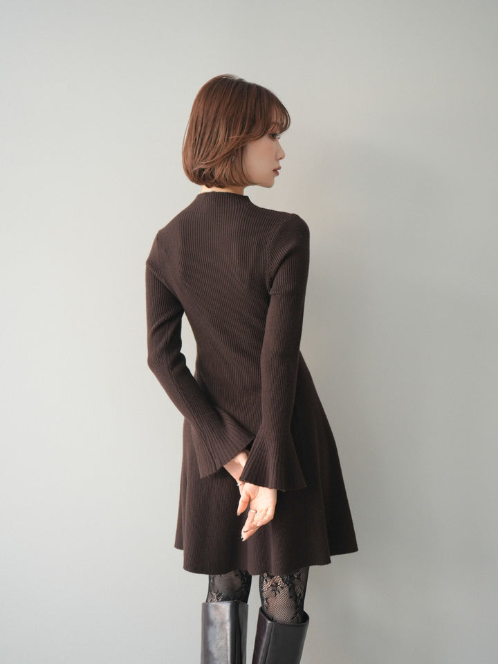 [予約]フレアリブニットミニワンピース/brown