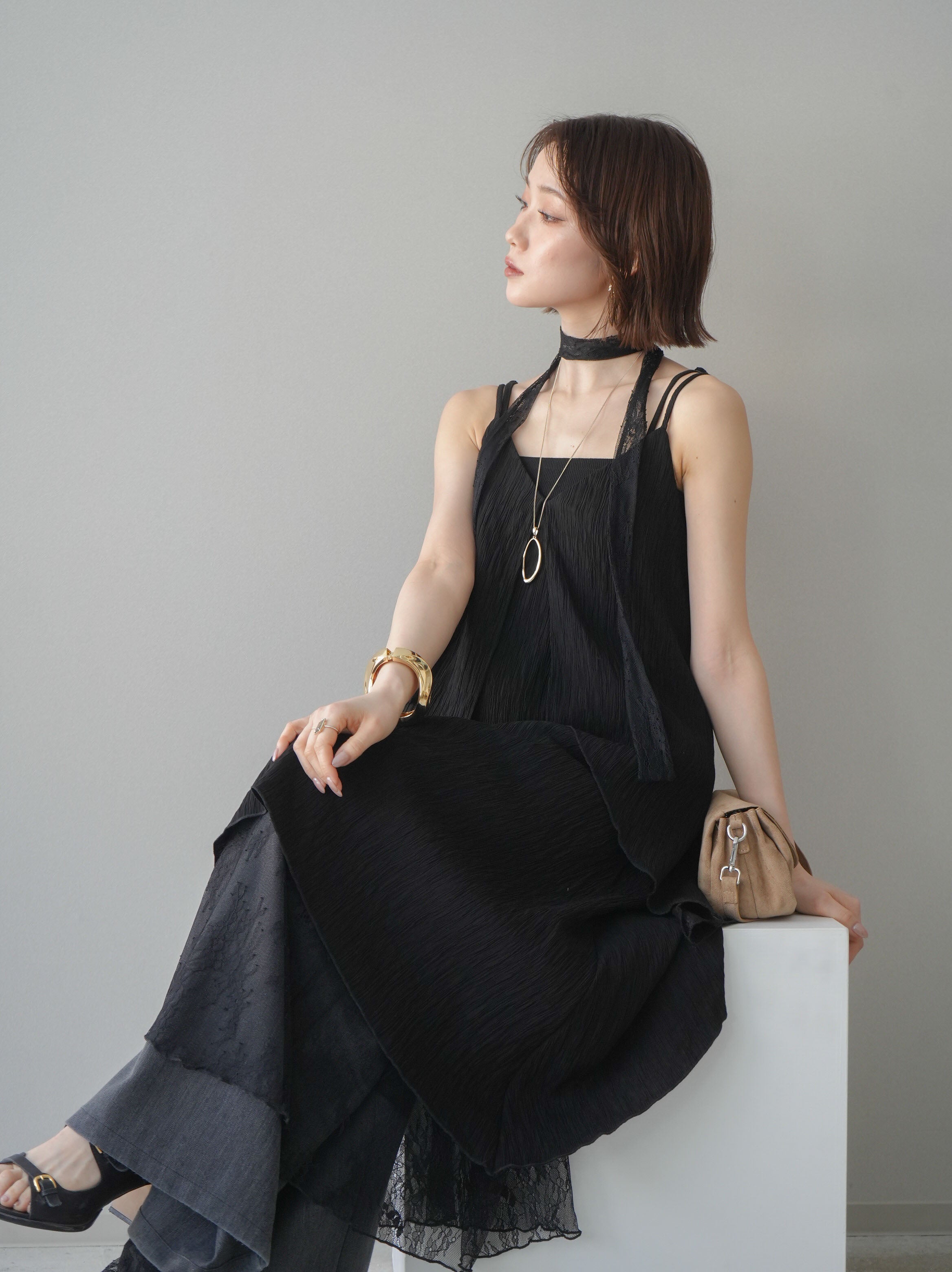 予約]レース切替アシンメトリーワンピース/black – Lumier