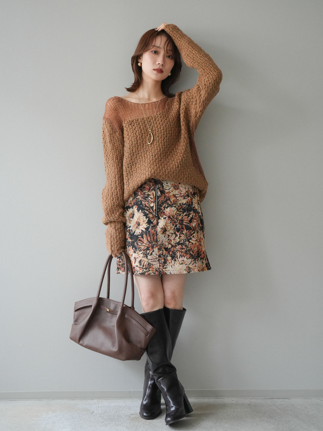 [予約]フロントZIPアソート柄ミニスカート/beigebigflower