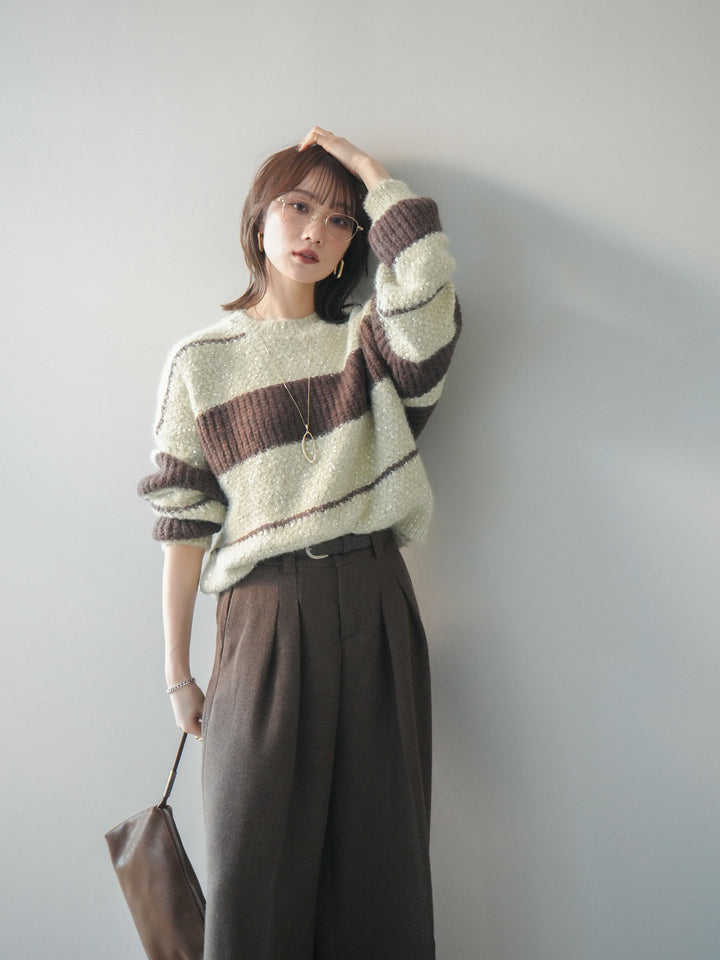 [予約]ネップヤーンボーダーニットプルオーバー/beige