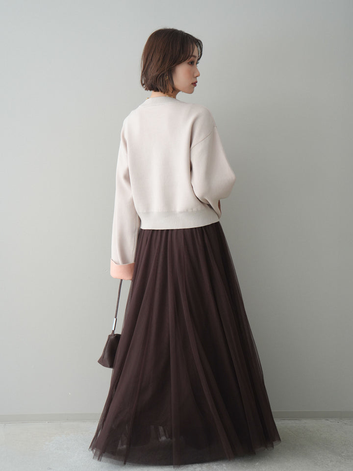 [SET]レーヨンポリダブルフェイスニットカーディガン+チュールボリュームスカート(2set)