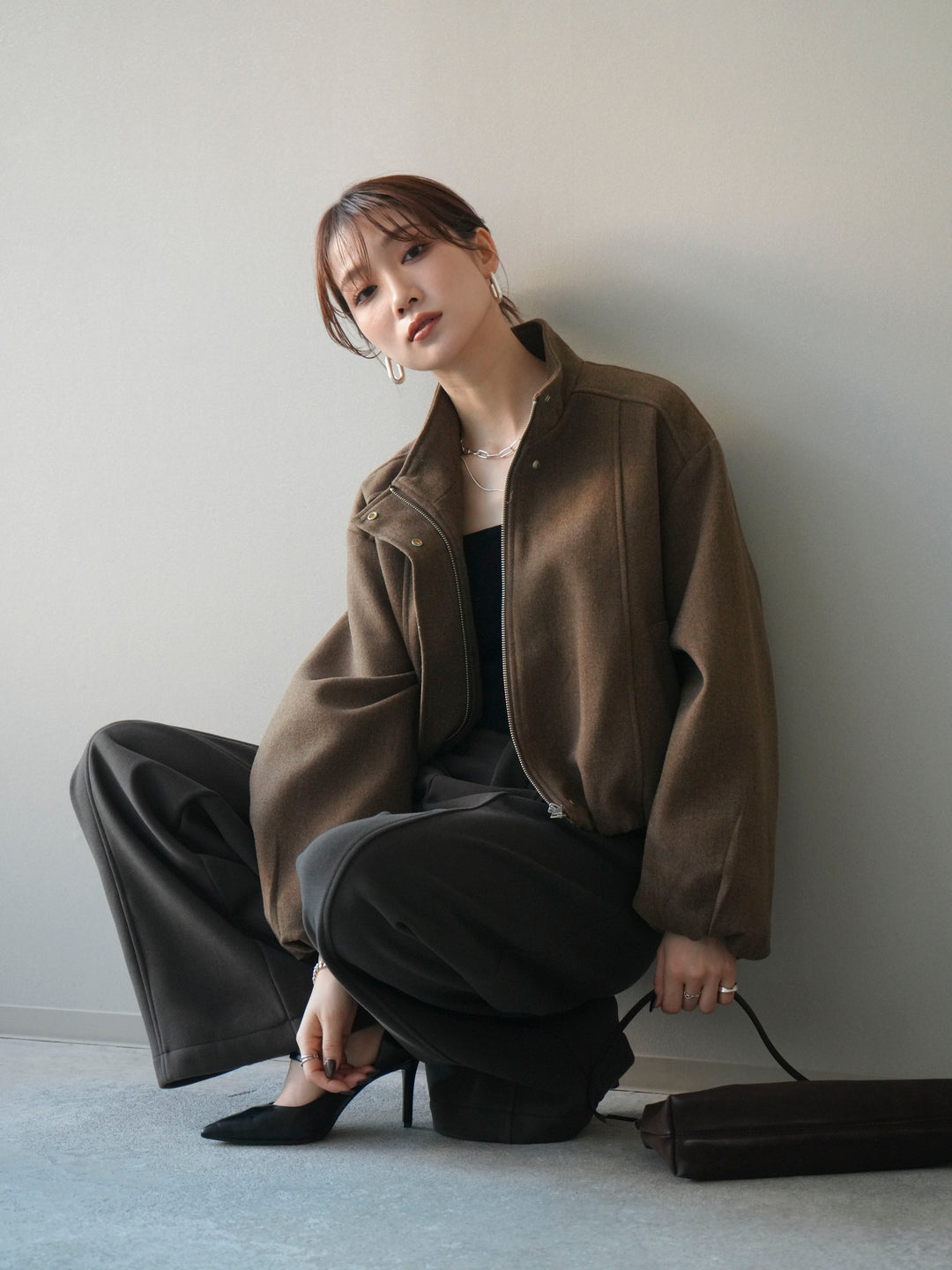 [予約]タックデザインジップブルゾン/brown