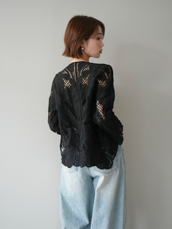 [予約]立体レーススカラップブラウス/black