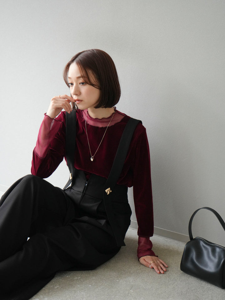 [預購] 薄紗天鵝絨上衣/酒紅色