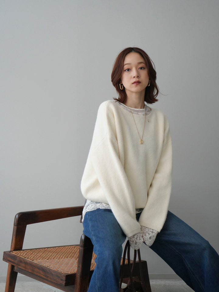 [予約]アンゴラタッチボートネッククロップドプルオーバー/ivory